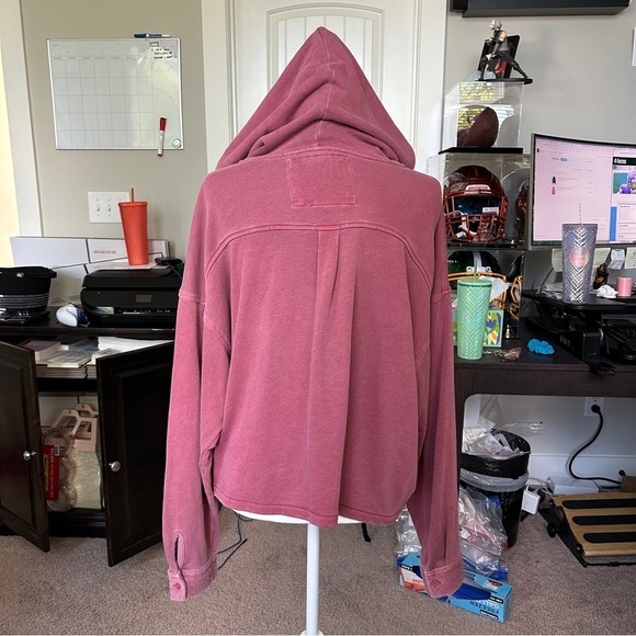 American Eagle Dusty Rose Pink Hooded Button-Up Shirt Size XL - Picture 5 of 12